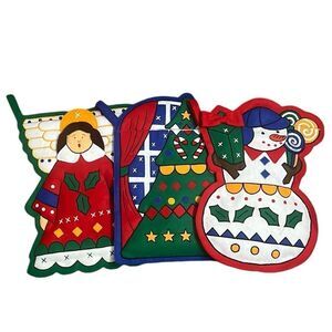 Vintage Christmas Stockings L’Art Felt Embroidered Angel Tree Snowman Holiday